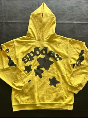 Yellow Spyder Hoodie Large Like New Black Stars Cotton Small Mark Priority Ship